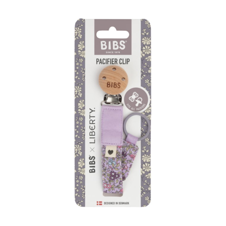 Bibs, Liberty Clip, zawieszka do smoczka, Capel Chamomile Lawn&Violet Sky