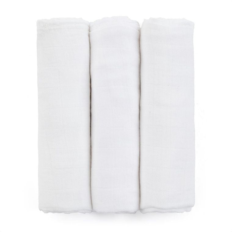 Petite&Mars, Moussy, pieluszka z muślinu bambusowego, Total White, 68x68 cm, 3 szt.