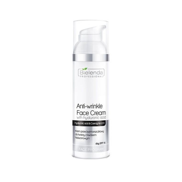 Bielenda Professional, Anti-Wrinkle Face Cream, krem przeciwzmarszczkowy do twarzy z kwasem hialuronowym, SPF 15, 100 ml