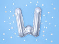 PartyDeco, balon foliowy, w kształcie litery W, srebrny, 35 cm
