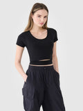 T-shirt damski, crop top, czarny, 4F