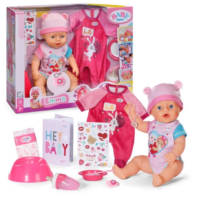 Baby Born, Emma, lalka bobas, 43 cm, zestaw z dodatkowym ubrankiem onesie + 5-pack pieluszek gratis