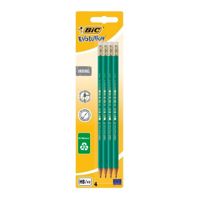 Bic, Evolution Original 655 HB, ołówek z gumką, 4 szt.