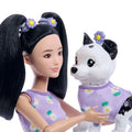 Barbie, Jednakowa stylizacja, lalka i piesek, Kwiatki