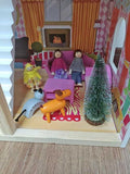 Enero Toys, drewniany domek dla lalek, LED, zestaw z lalkami i akcesoriami, XXXL
