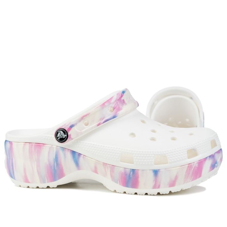 Klapki damskie na platformie, ecru, Crocs Classic Platform Dream