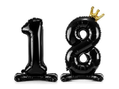 PartyDeco, stojący balon foliowy liczba "18", 84 cm, czarny, 1 szt.