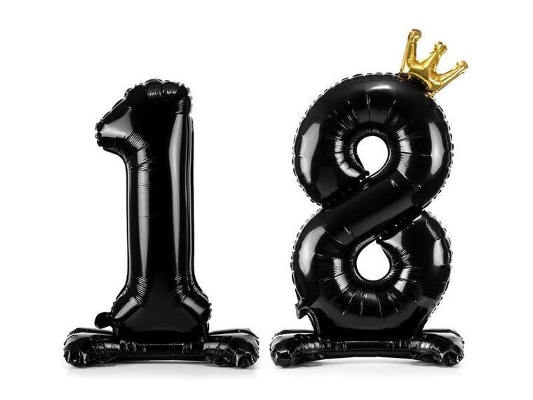 PartyDeco, stojący balon foliowy liczba "18", 84 cm, czarny, 1 szt.