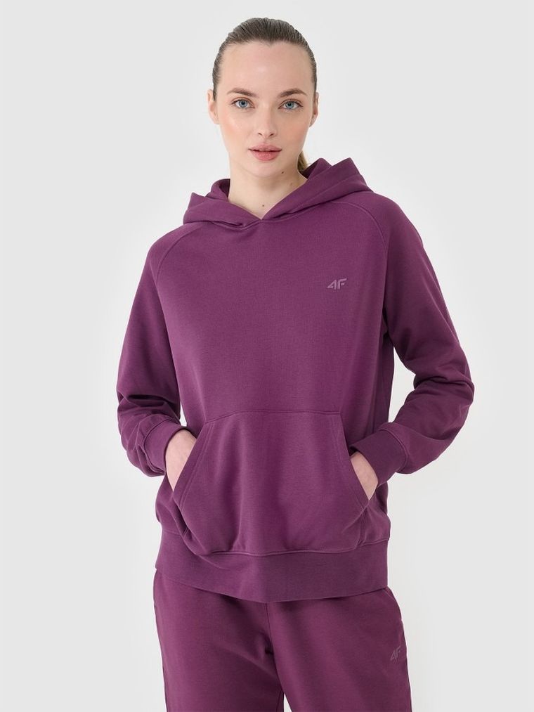 Bluza damska z kapturem, fioletowa, 4F