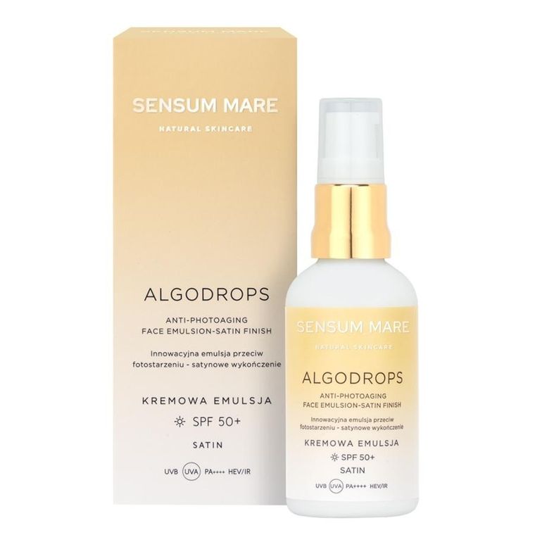 Sensum Mare, Algodrops, innowacyjna kremowa emulsja ochronna przeciw fotostarzeniu SPF 50+ UVB UVA PA++++ HEV/IR, 50 ml