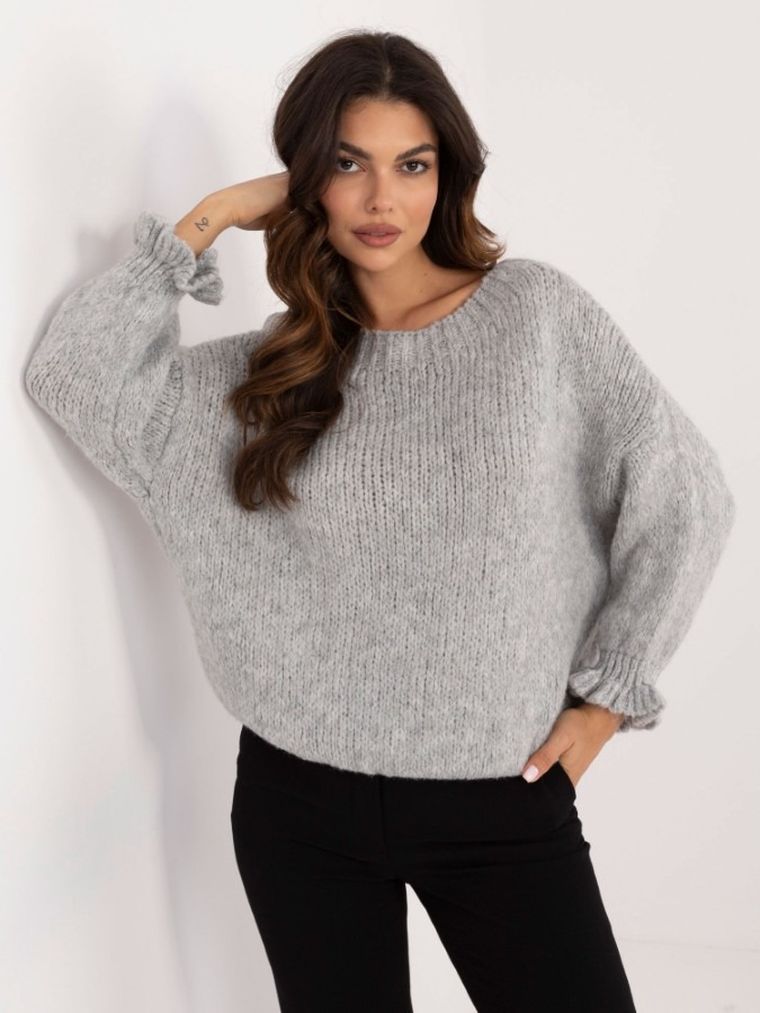 Sweter damski, oversize, szary, Italy Moda