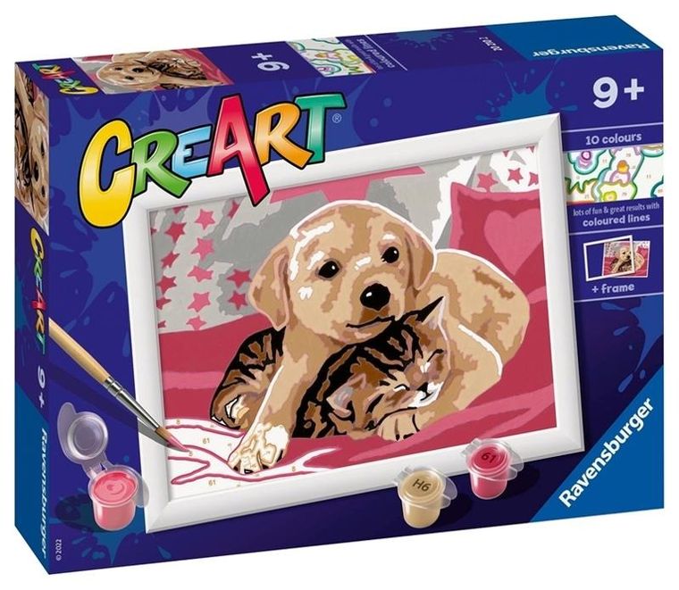 Ravensburger Polska, CreArt, malowanka, malowanie po numerach, Classic, Piesek z kotkiem