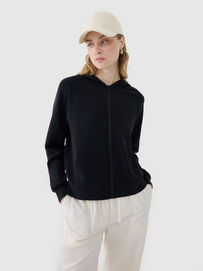 Bluza damska z kapturem, rozpinana, czarna, 4F