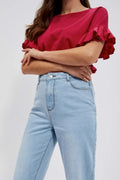 Spodnie jeansowe damskie, mom fit, niebieskie, Moodo