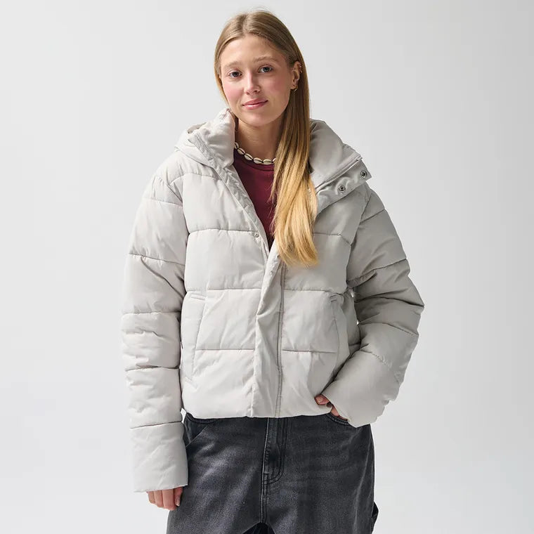 Szara ocieplana kurtka z kapturem cropped NOWEAR