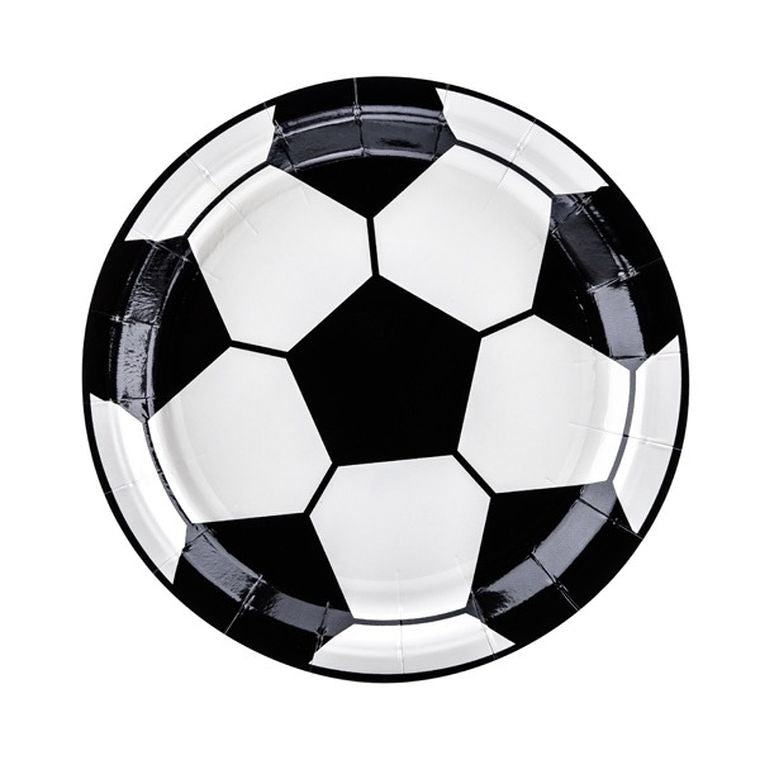 PartyDeco, Football Party, talerzyki papierowe, piłka nożna, biało-czarne, 18 cm, 6 szt.
