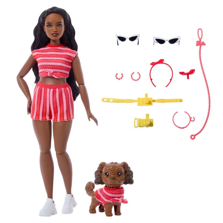 Barbie, Jednakowa stylizacja, lalka i piesek, Paski