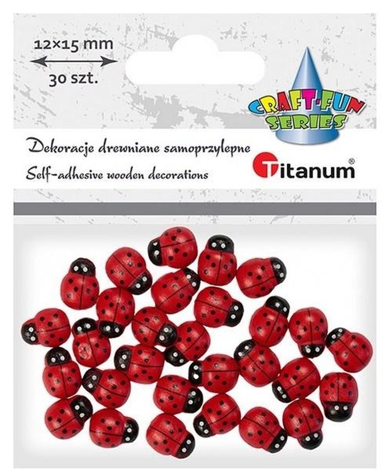 Titanum, drewniane biedronki samoprzylepne 3D, 12x15mm, 30 szt.
