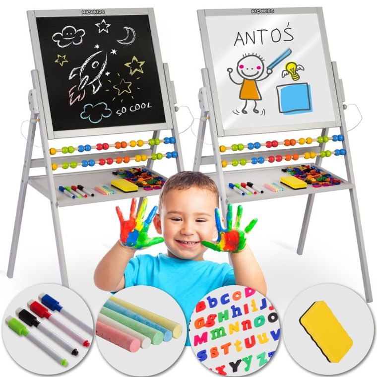 Ricokids, tablica magnetyczna, drewniana, 101x57x55 cm, szara