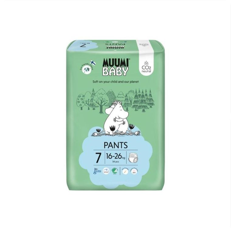Muumi Baby, pieluchomajtki ekologiczne, rozmiar 7, 16-26 kg, 34 szt.