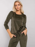 Dres damski, welurowy, khaki, Rue Paris