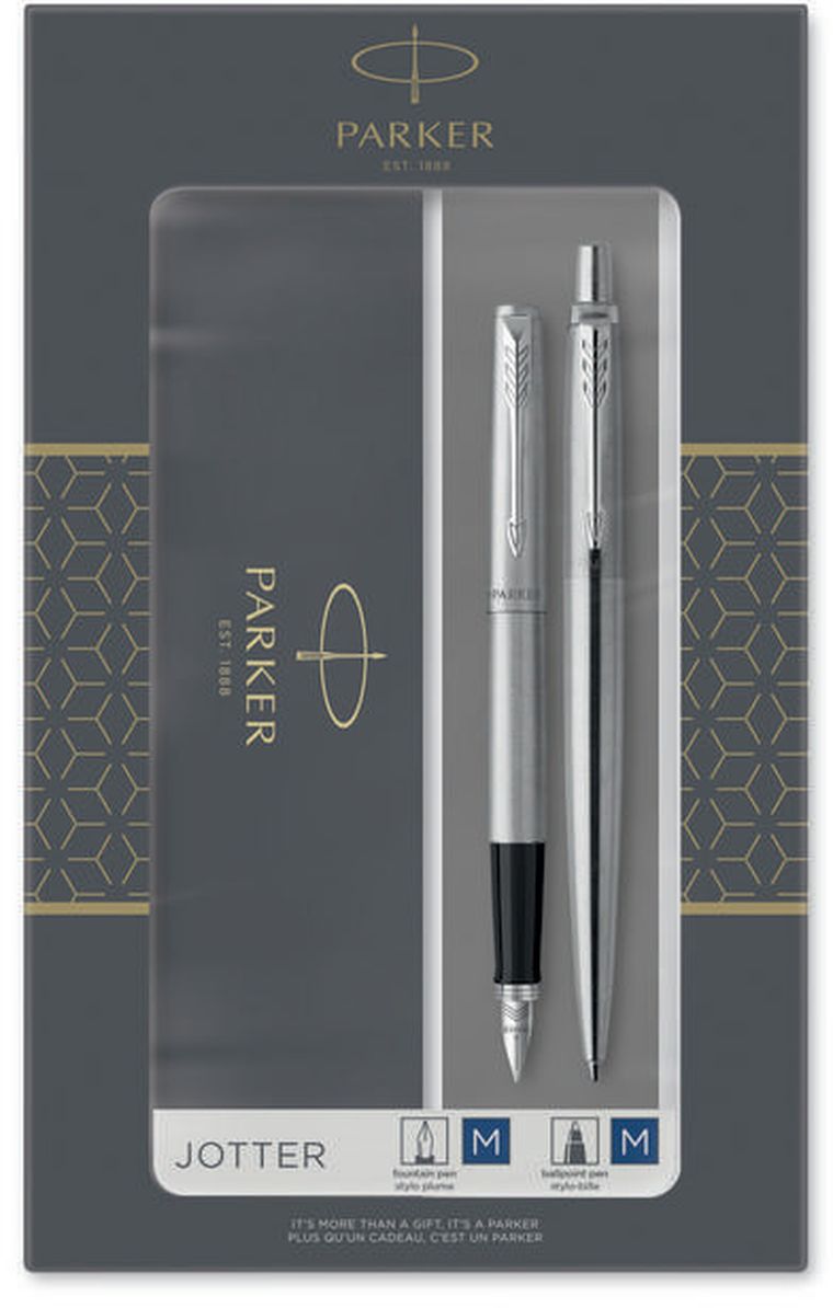Parker, Jotter, zestaw:  pióro wieczne + długopis, stal CT