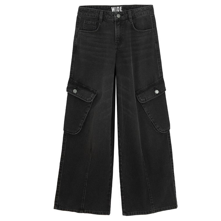Czarne spodnie jeansowe cargo wide Cool Club