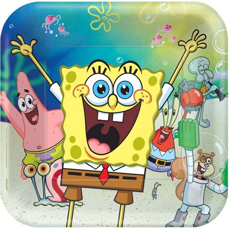 SpongeBob Kanciastoporty, talerzyki urodzinowe, 8 szt., 23x23 cm