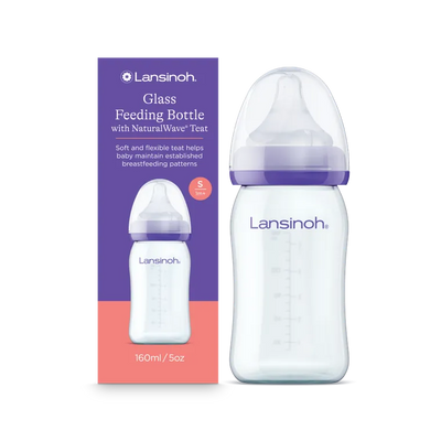 Lansinoh, NaturalWave, szklana butelka do karmienia ze smoczkiem, rozmiar S, 160 ml
