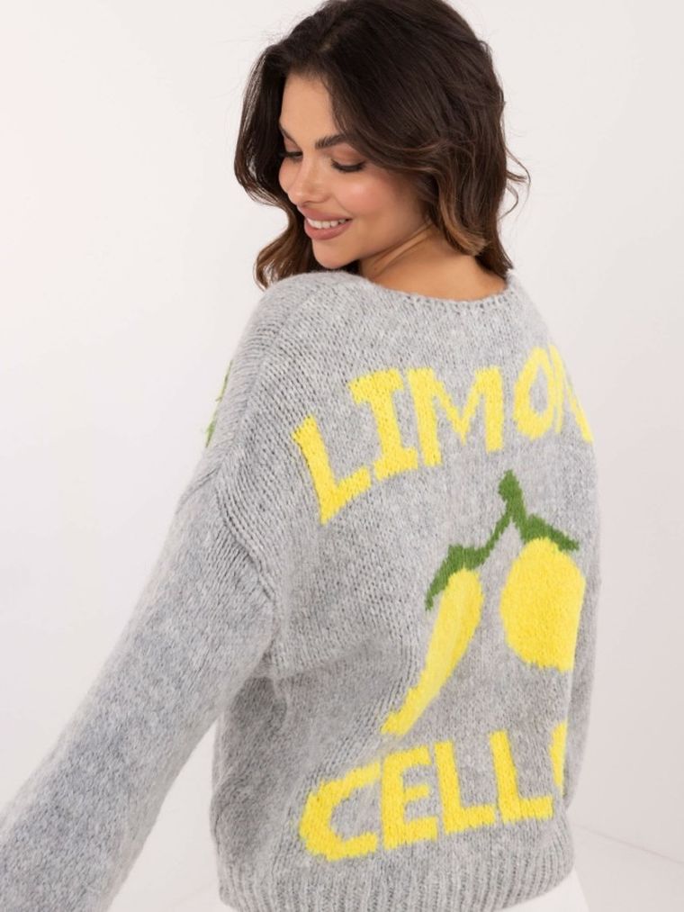 Sweter damski, rozpinany, szary, Italy Moda