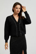 Sweter damski, rozpinany, czarny, Moodo