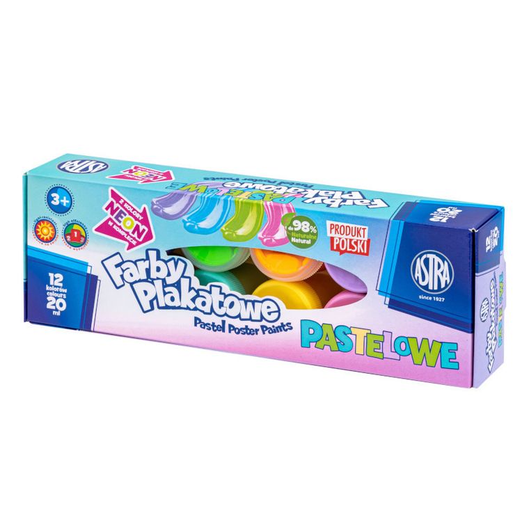 Astra, farby plakatowe, pastelowe, 12x20 ml