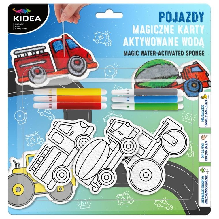 Kidea, Pojazdy, Magiczne karty aktywowane wodą, zestaw kreatywny