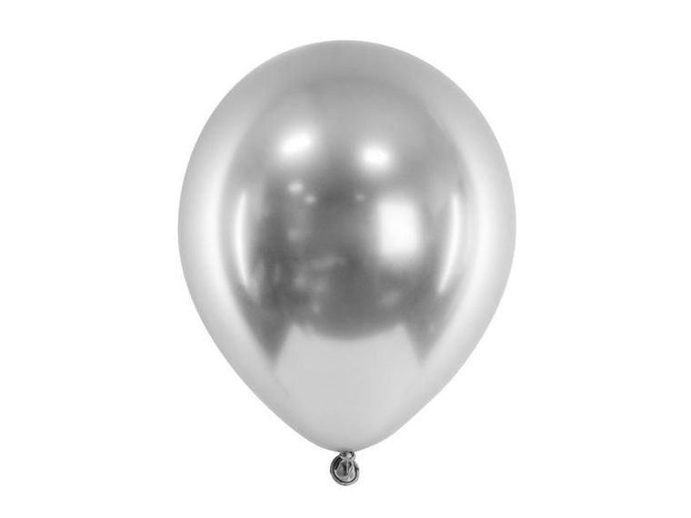 PartyDeco, Glossy, balony, srebrne, 46 cm, 5 szt.
