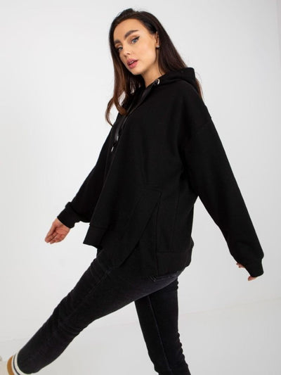 Bluza damska z kapturem, czarna, Ex Moda