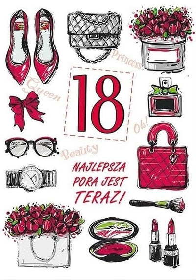 Stamp, Party, karnet naklejany B6 + koperta, Urodziny 18