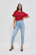 Spodnie jeansowe damskie, mom fit, niebieskie, Moodo