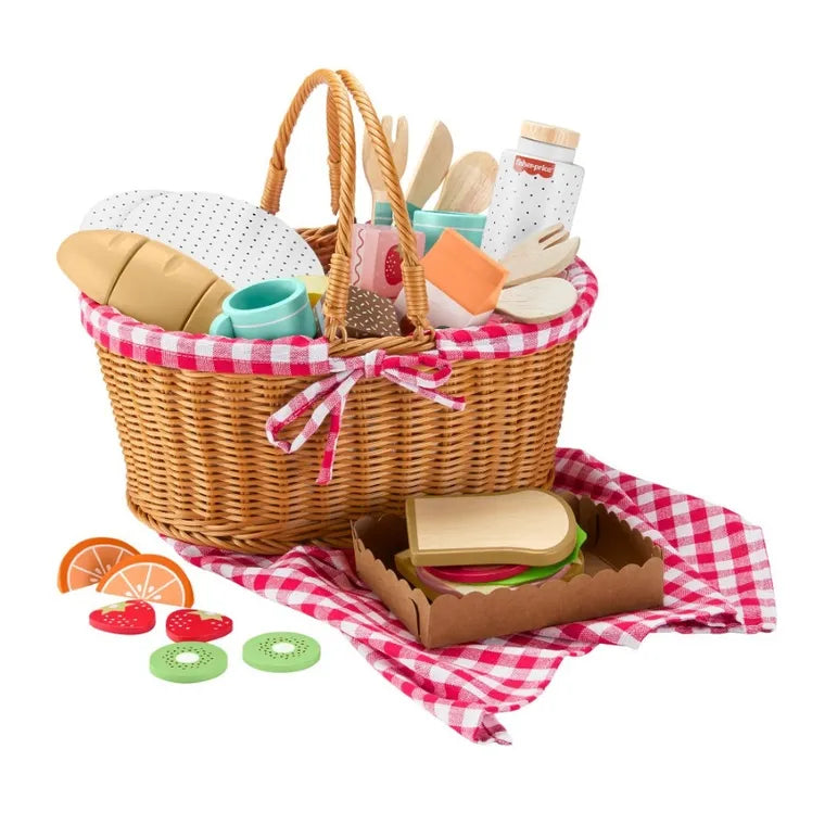 Fisher-Price, Kosz piknikowy, zestaw drewnianych zabawek