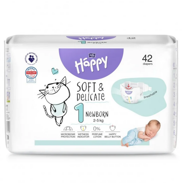 Bella, Baby Happy, Newborn, pieluszki jednorazowe, 42 szt.