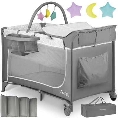 Ricokids, łóżeczko turystyczne z materacem i torbą, jasnoszare