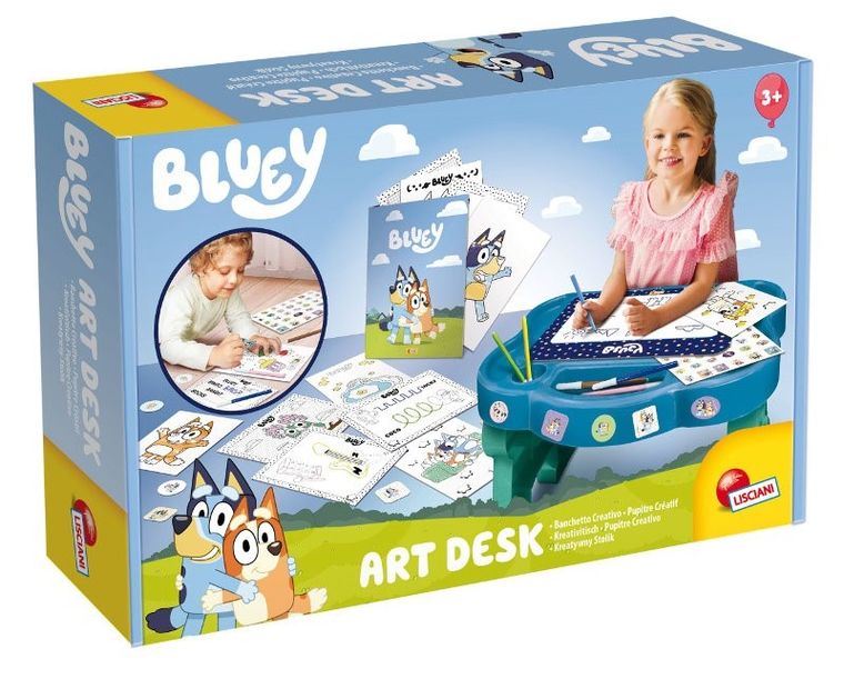 Lisciani, Bluey, Art Desk, Kreatywny Stolik, zestaw z grami, kolorowankami i akcesoriami