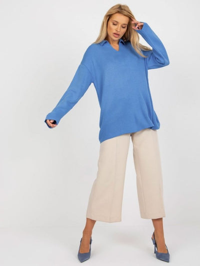Sweter damski, oversize, niebieski, Rue Paris