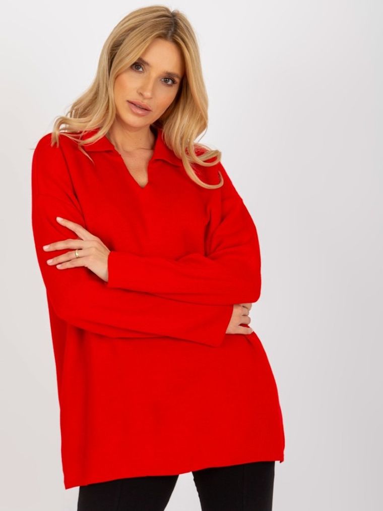 Sweter damski, oversize, czerwony, Rue Paris